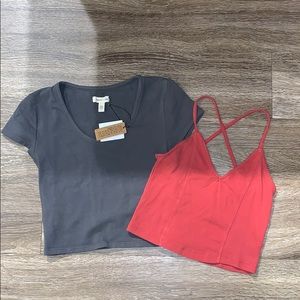 Urban Outfitters Dark Grey and Red Crop Tops